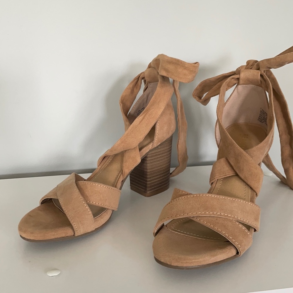 Tan suede chunky heels